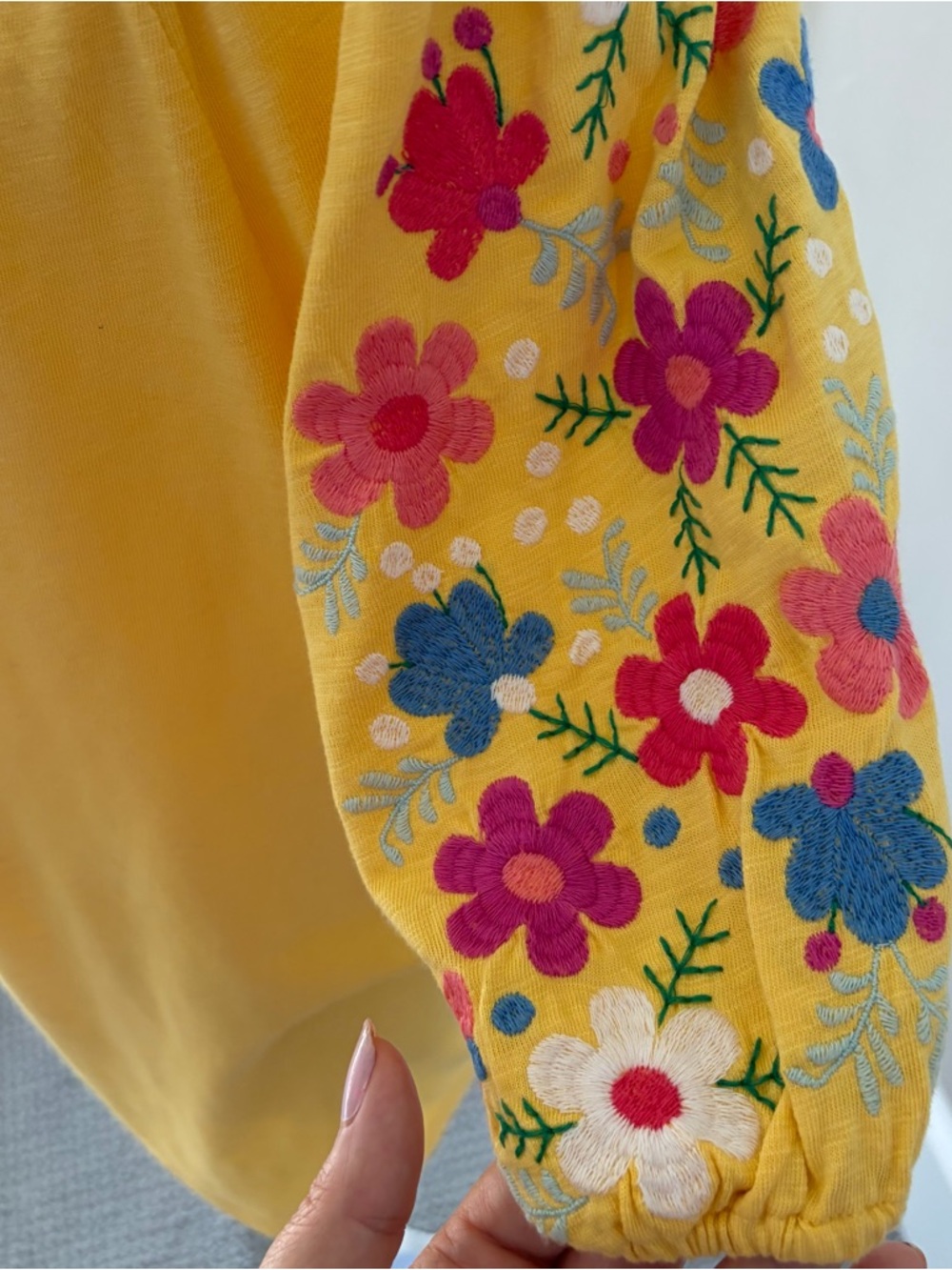 Talbots Yellow Floral Embroidered Puff-Sleeve Top. - Picture 4 of 6